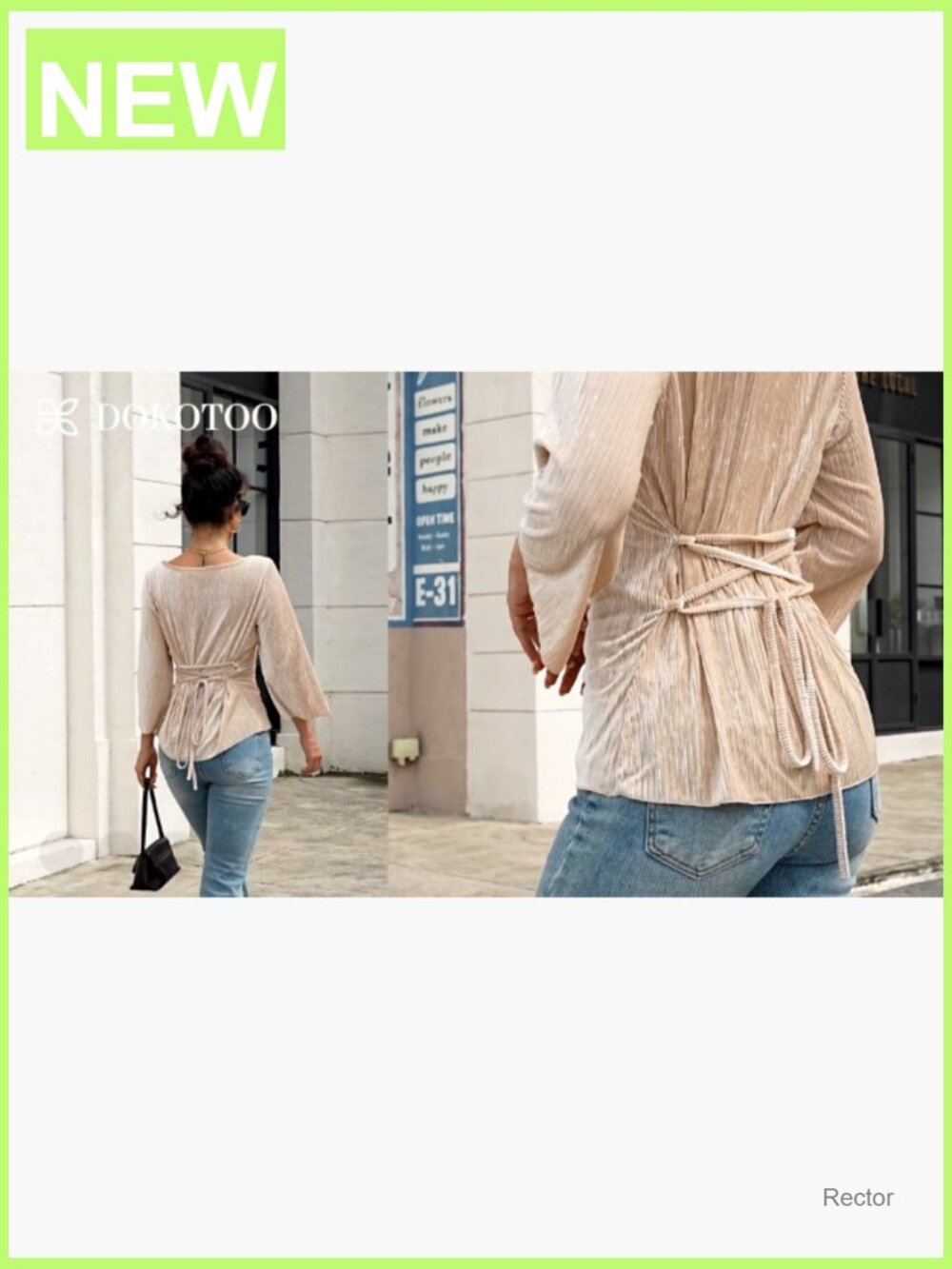 Womens Ribbed Knit 3/4 Bell Sleeve Boat Neck Ruched Waist Fitted Tee Top - Picture 7 of 7